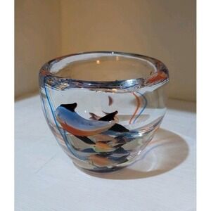Vintage Murano Style Aquarium Fish Bowl Blown Art Glass Paperweight Display
